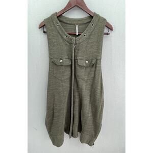 Free People L Sleeveless Swing Sweater Vest Green Snap Buttons Zip Front Boho